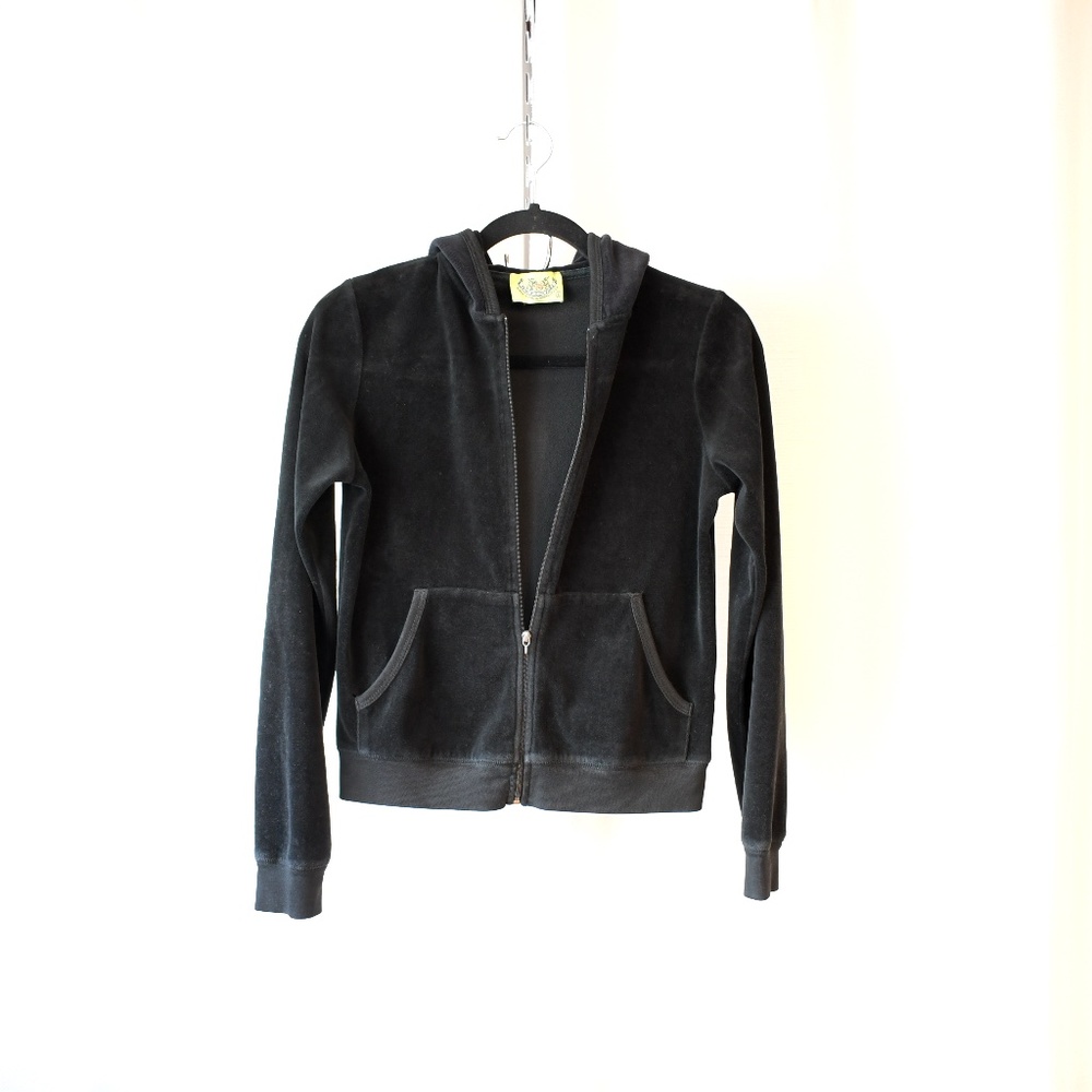 Juicy Couture Black Velour Zip Up Hoodie Jr Large